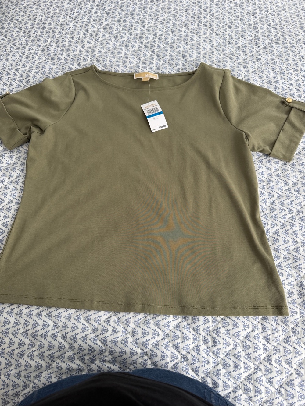 Michael Kors Olive Short-Sleeve Boatneck Top